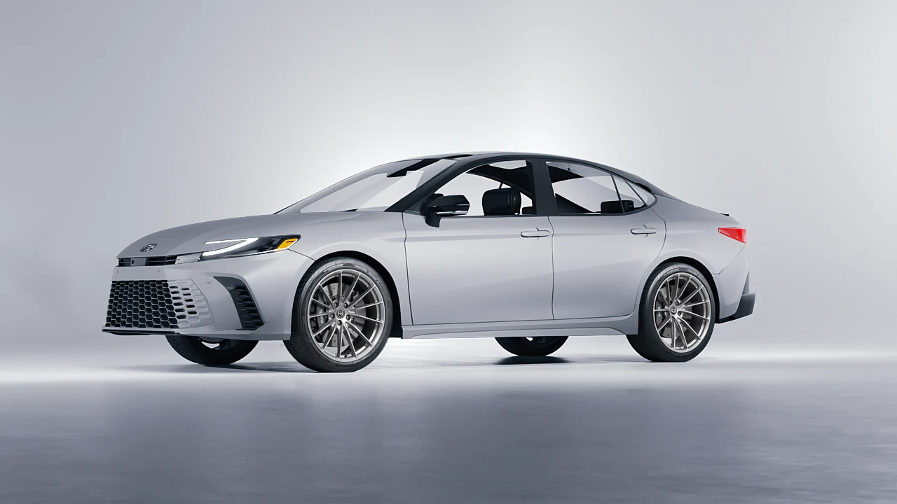 Toyota Camry Hybrid 2025 on HRE Performance Wheels P103 forged wheels, front three-quarter view