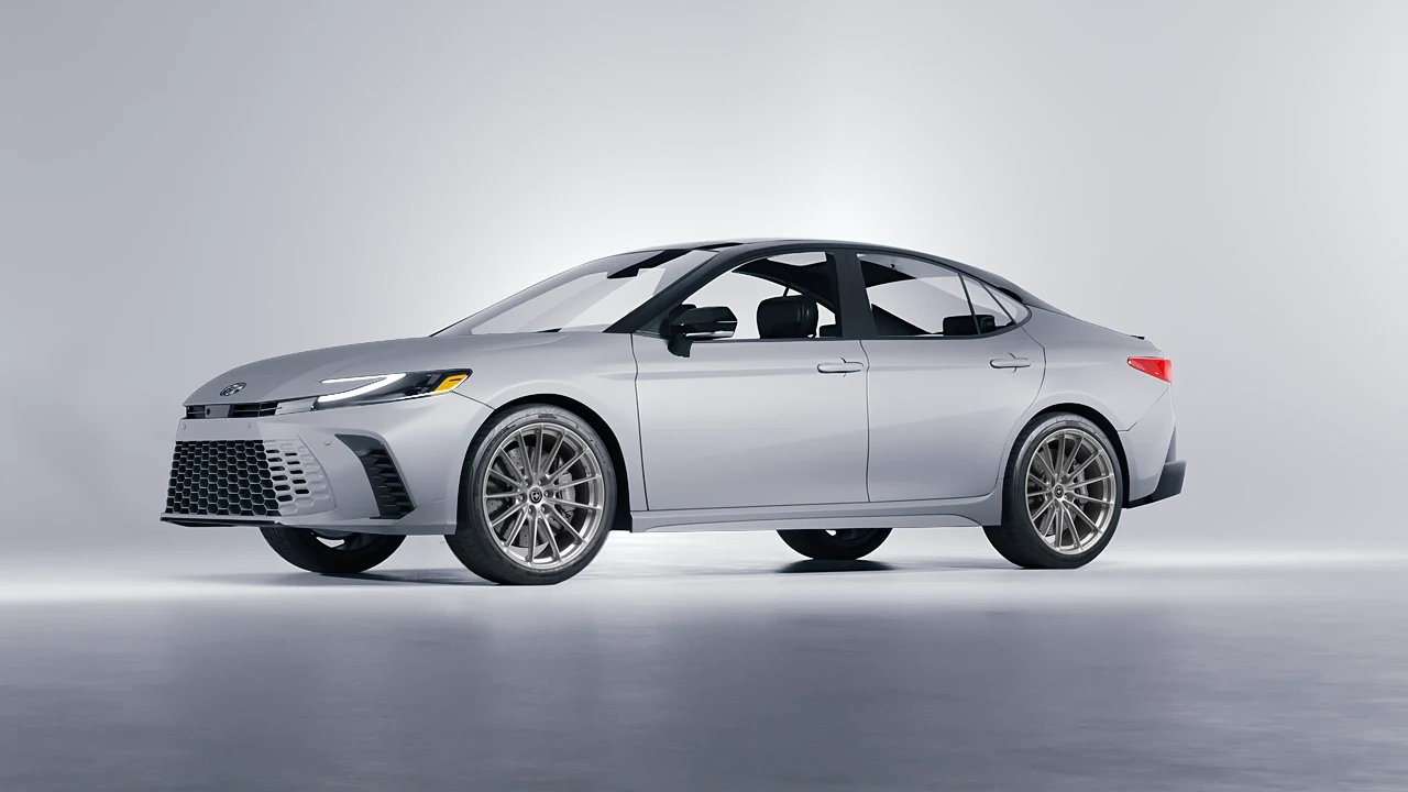 Toyota Camry Hybrid 2025 on HRE Performance Wheels P103SC forged wheels, front three-quarter view