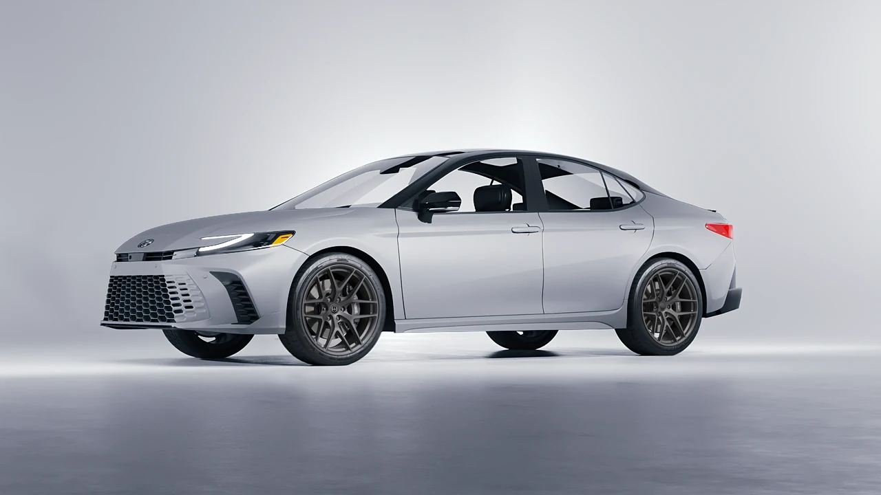 Toyota Camry Hybrid 2025 on HRE Performance Wheels P161 forged wheels, front three-quarter view