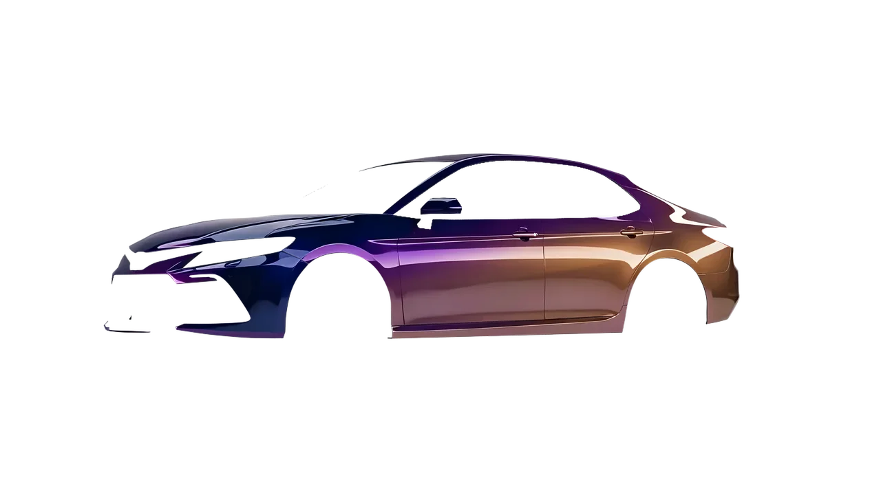 Toyota Camry LE Hybrid 2023 wrapped in Gloss Flip Deep Space (3M GP278), front three-quarter view