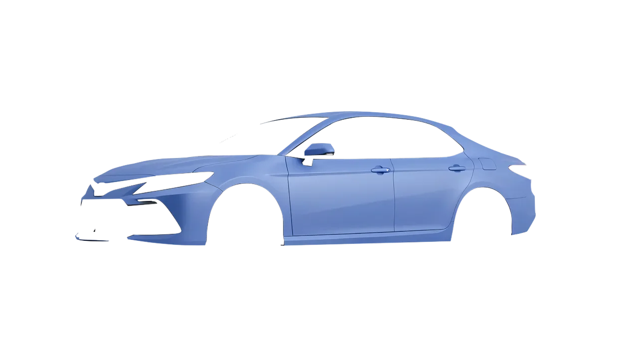 Toyota Camry LE Hybrid 2023 wrapped in Dreamline Blue (Avery Dennison SW900-616-O), front three-quarter view