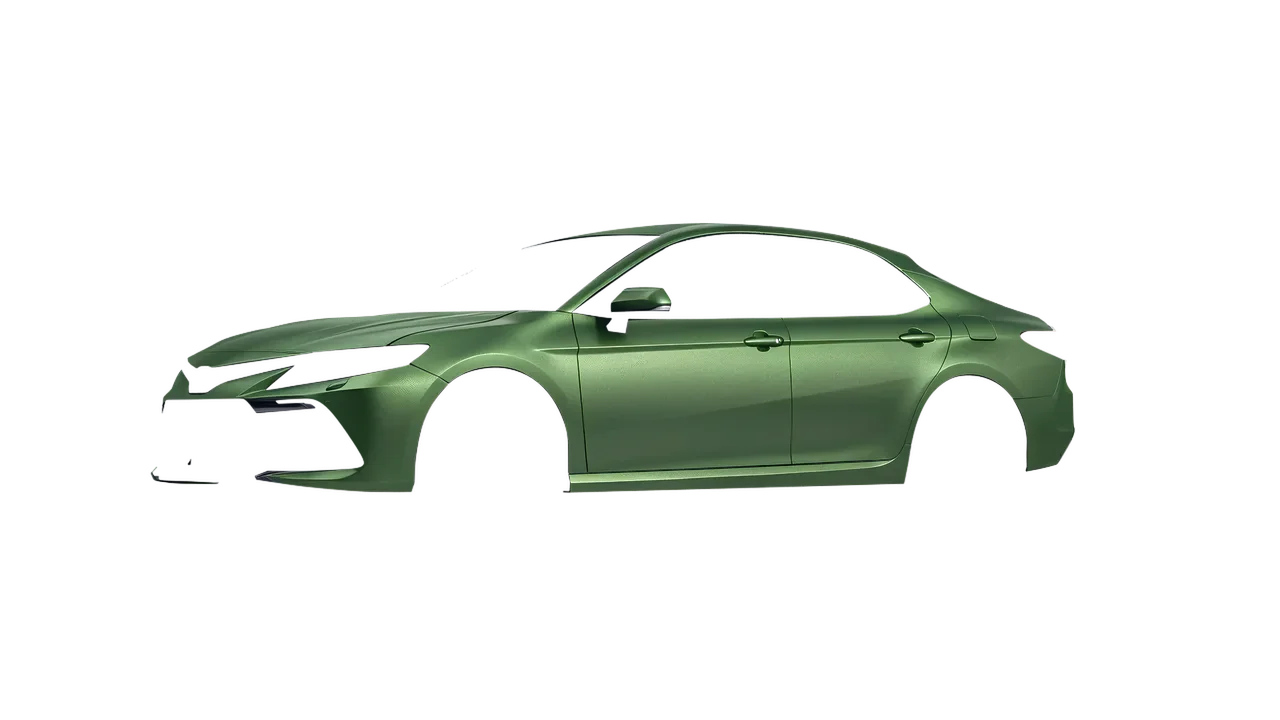 Toyota Camry LE Hybrid 2023 wrapped in Apple Green (Avery Dennison SW900-745-M), front three-quarter view