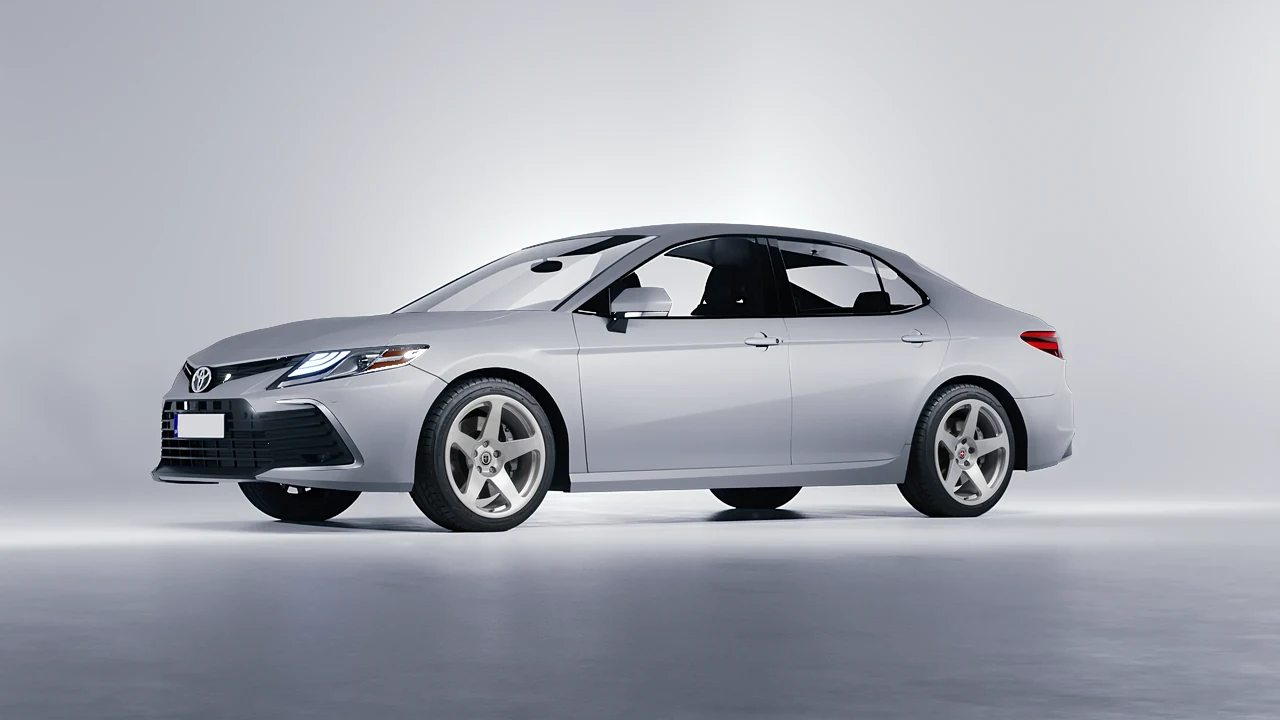 Toyota Camry LE Hybrid 2023 on HRE Performance Wheels 305M forged wheels, front three-quarter view