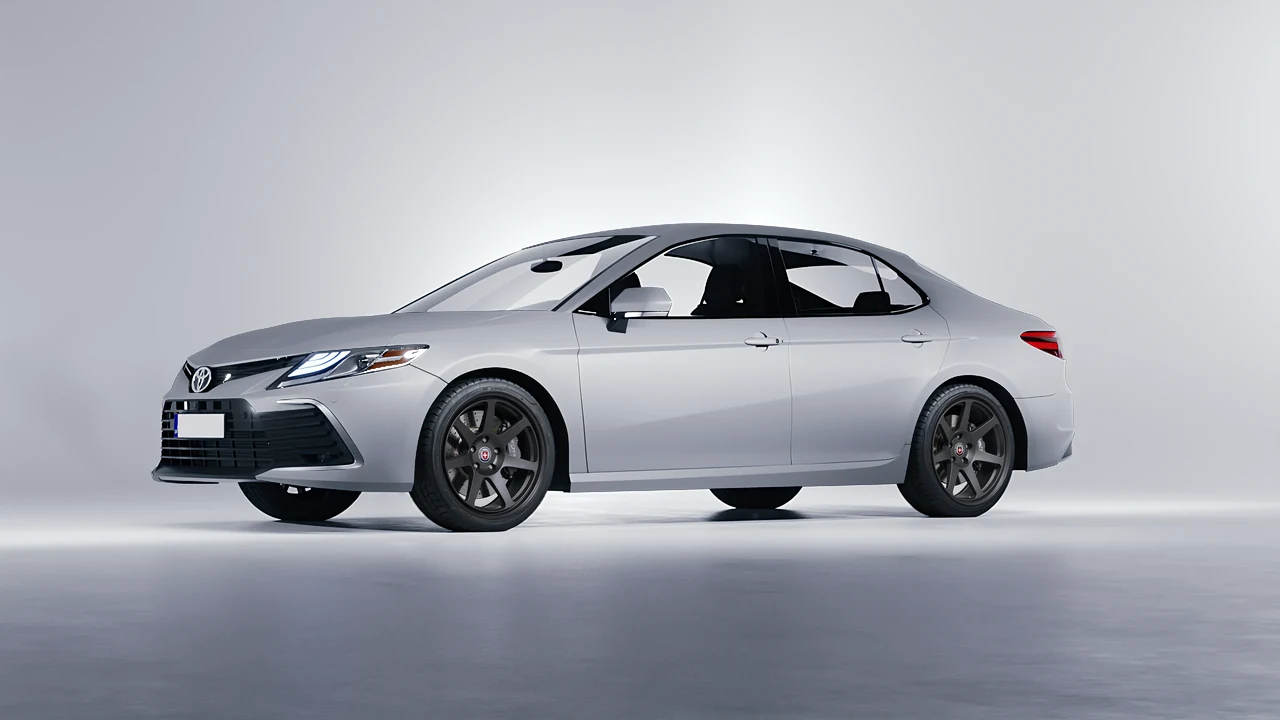 Toyota Camry LE Hybrid 2023 on HRE Performance Wheels 307-GT forged wheels, front three-quarter view