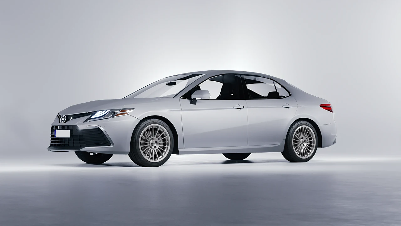 Toyota Camry LE Hybrid 2023 on HRE Performance Wheels 309M forged wheels, front three-quarter view