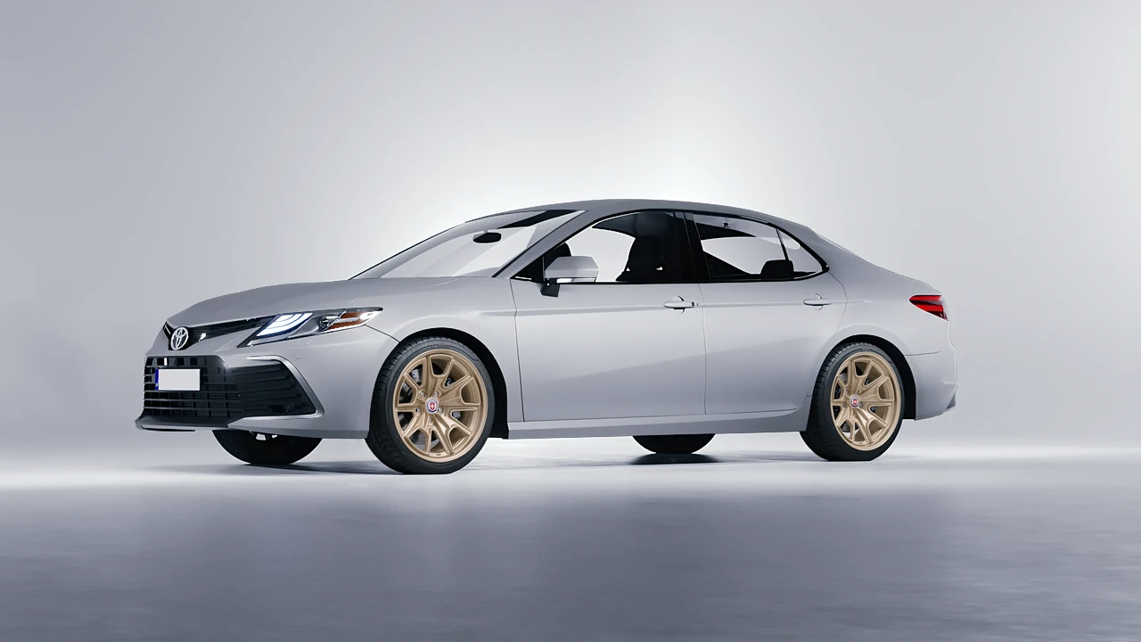 Toyota Camry LE Hybrid 2023 on HRE Performance Wheels 427M forged wheels, front three-quarter view