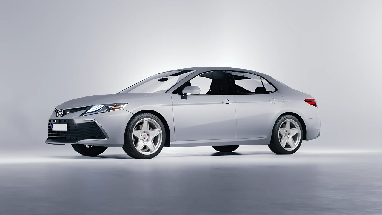 Toyota Camry LE Hybrid 2023 on HRE Performance Wheels 505M forged wheels, front three-quarter view
