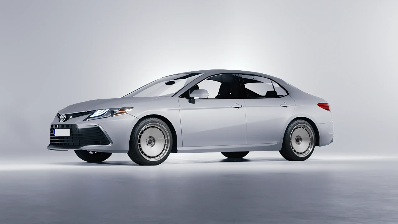 Toyota Camry LE Hybrid 2023 on HRE Performance Wheels 935 forged wheels, front three-quarter view