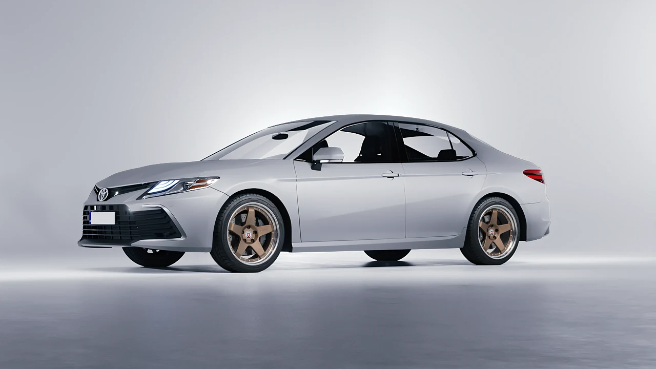 Toyota Camry LE Hybrid 2023 on HRE Performance Wheels C105 forged wheels, front three-quarter view