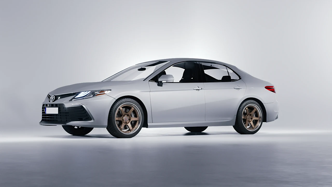 Toyota Camry LE Hybrid 2023 on HRE Performance Wheels C106 forged wheels, front three-quarter view