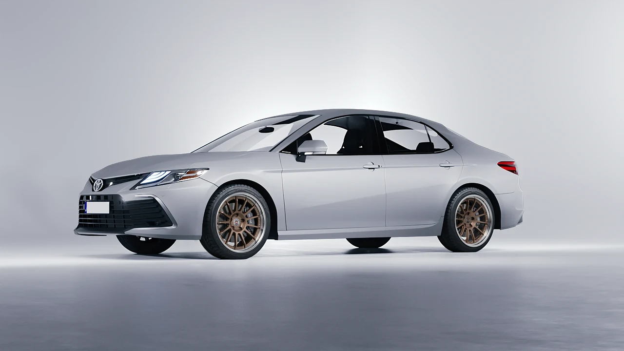 Toyota Camry LE Hybrid 2023 on HRE Performance Wheels C109 forged wheels, front three-quarter view