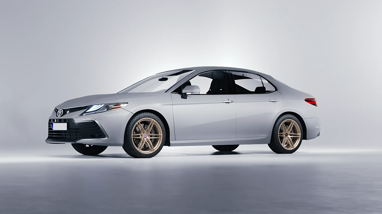 Toyota Camry LE Hybrid 2023 on HRE Performance Wheels P106 forged wheels, front three-quarter view
