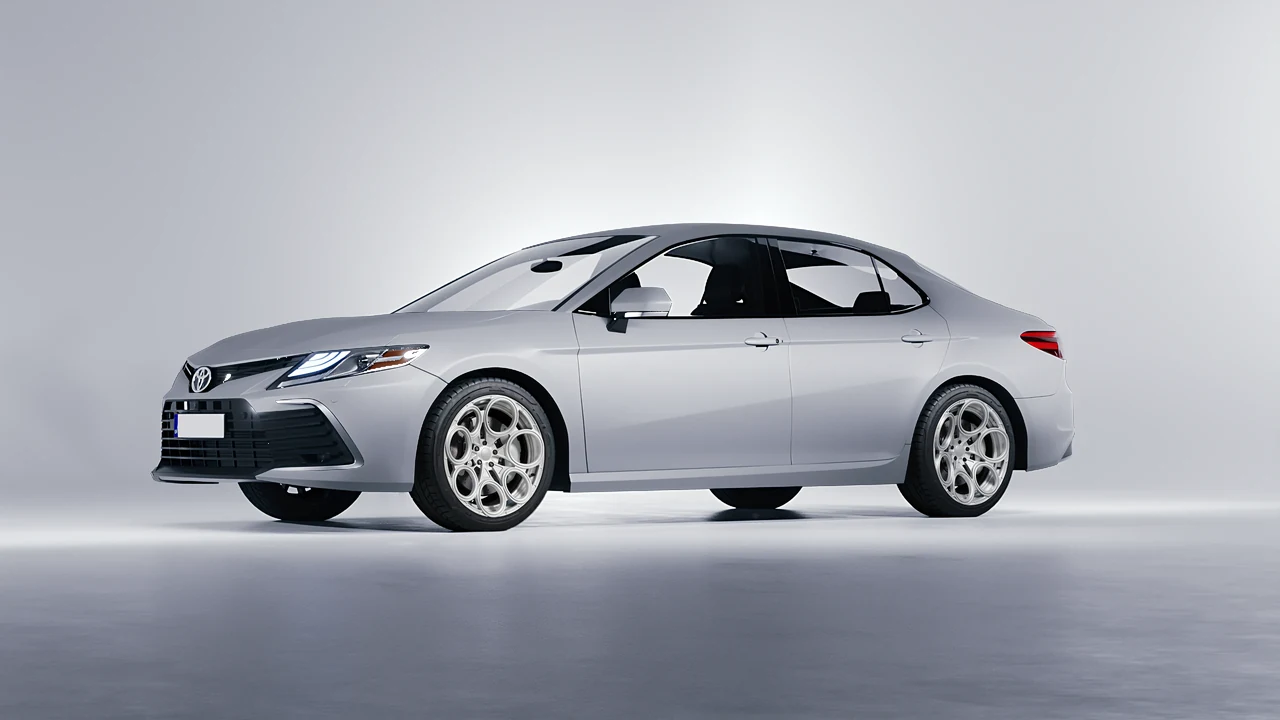 Toyota Camry LE Hybrid 2023 on RDB LA Revolver forged wheels, front three-quarter view