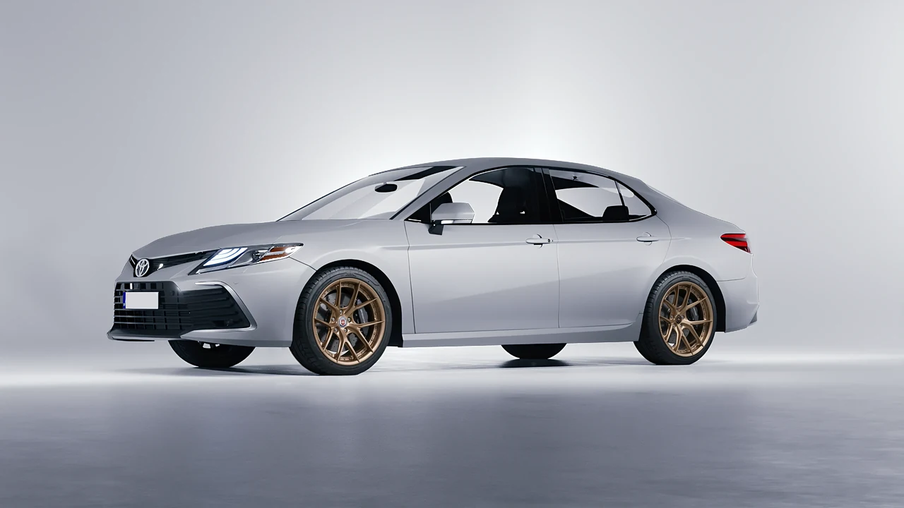 Toyota Camry LE Hybrid 2023 on HRE Performance Wheels S101SC forged wheels, front three-quarter view