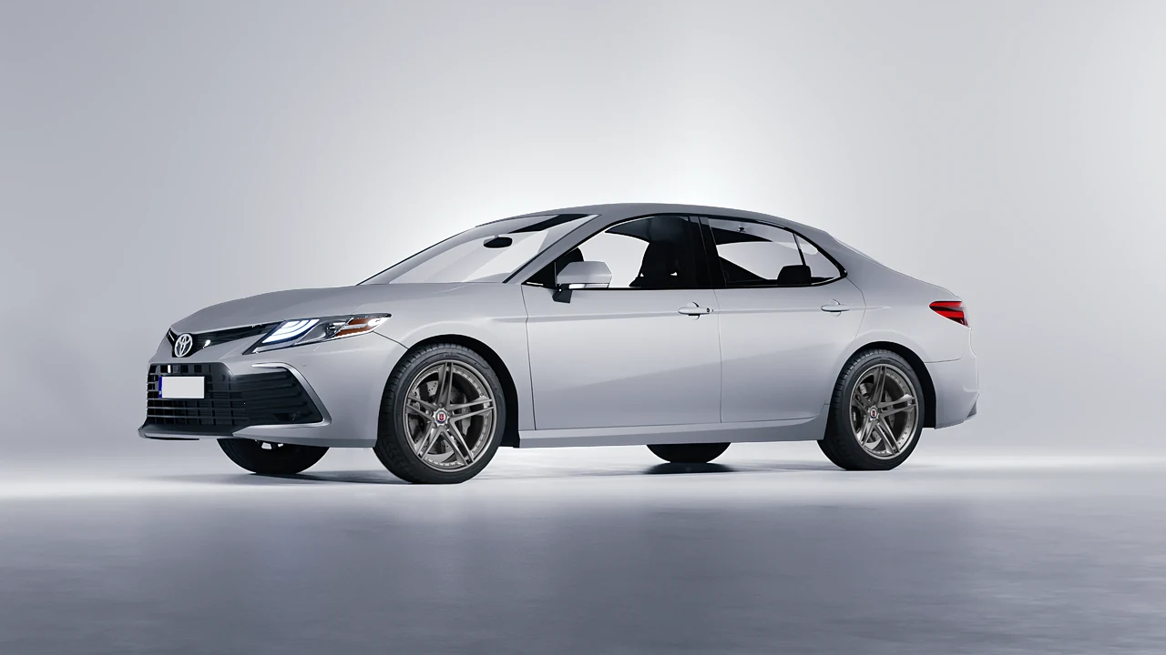 Toyota Camry LE Hybrid 2023 on HRE Performance Wheels S207 forged wheels, front three-quarter view