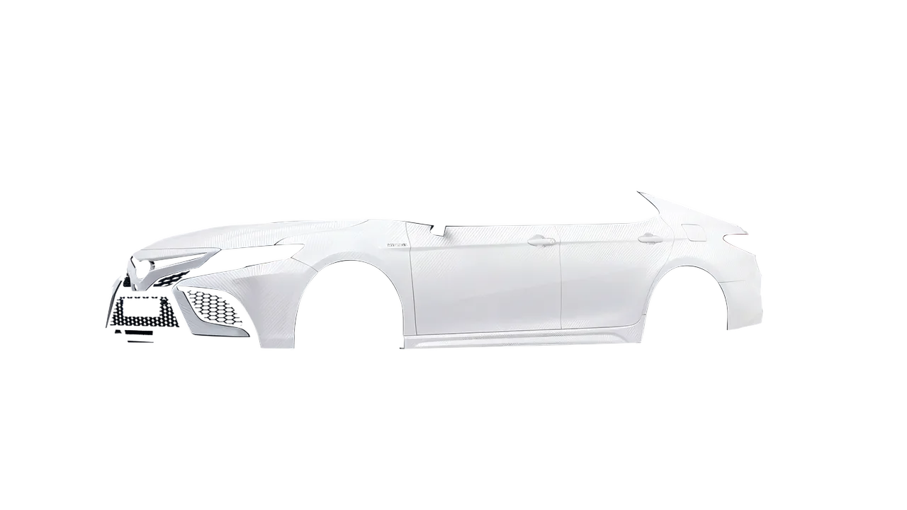 Toyota Camry XSE Hybrid 2023 wrapped in Carbon Fiber White (Avery Dennison SW900-115-X), front three-quarter view