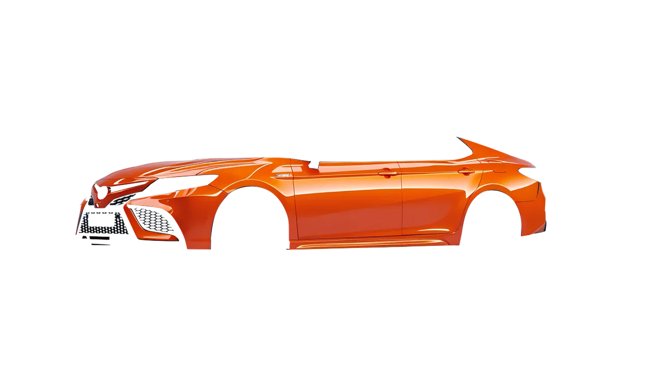 Toyota Camry XSE Hybrid 2023 wrapped in Fiery Orange (3M G364), front three-quarter view