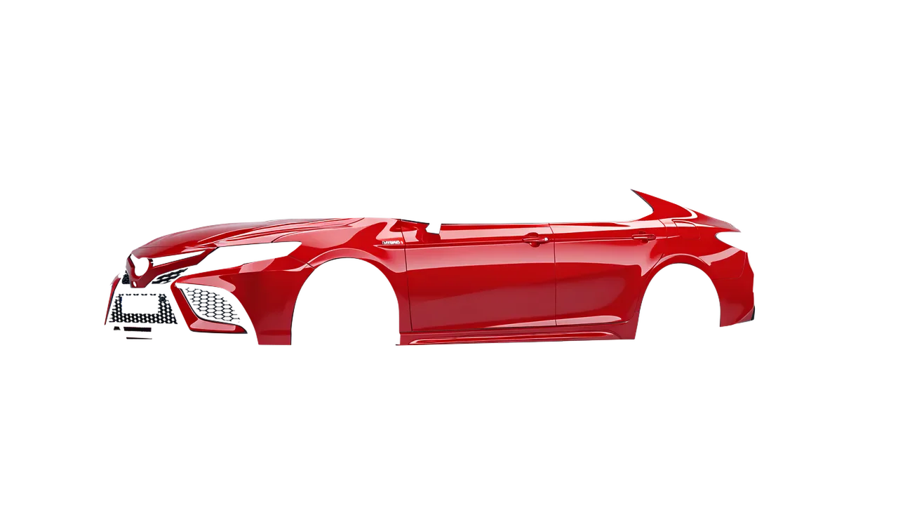 Toyota Camry XSE Hybrid 2023 wrapped in Hot Rod Red (3M G13), front three-quarter view