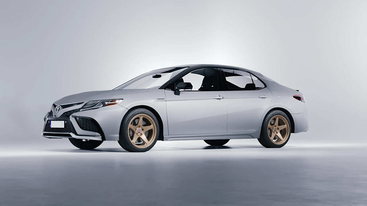 Toyota Camry XSE Hybrid 2023 on HRE Performance Wheels 305-GTS forged wheels, front three-quarter view