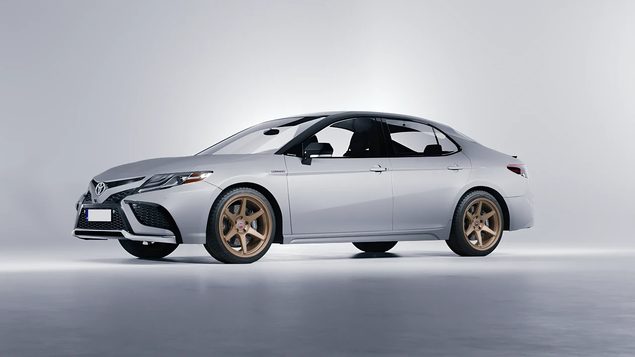 Toyota Camry XSE Hybrid 2023 on HRE Performance Wheels 306-GTS forged wheels, front three-quarter view