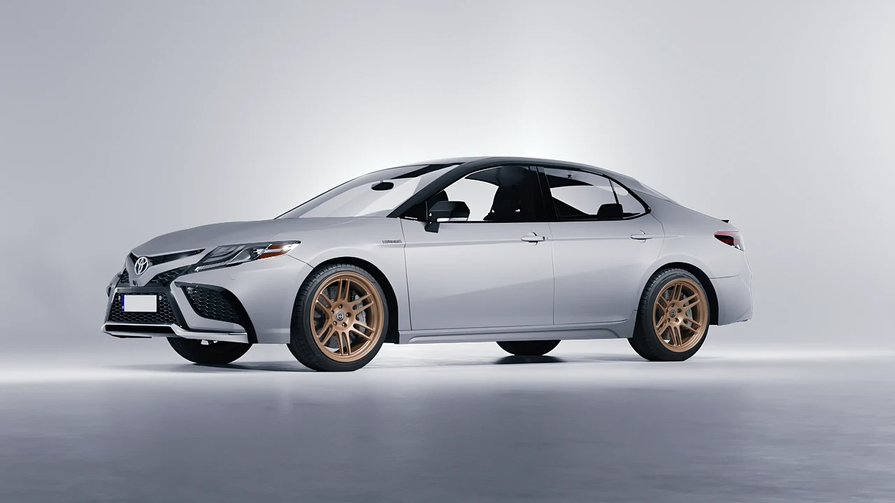 Toyota Camry XSE Hybrid 2023 on HRE Performance Wheels 312-GTS forged wheels, front three-quarter view
