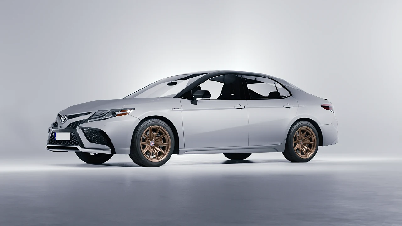 Toyota Camry XSE Hybrid 2023 on HRE Performance Wheels 427 forged wheels, front three-quarter view