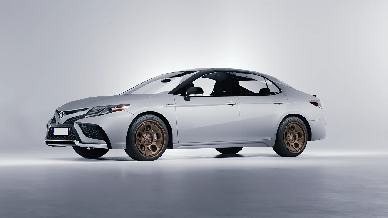 Toyota Camry XSE Hybrid 2023 on HRE Performance Wheels 454-GTM forged wheels, front three-quarter view
