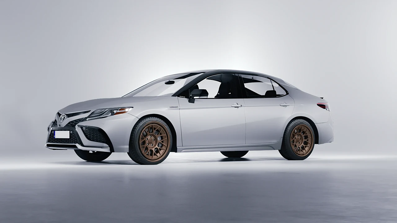Toyota Camry XSE Hybrid 2023 on HRE Performance Wheels 500-GTM forged wheels, front three-quarter view