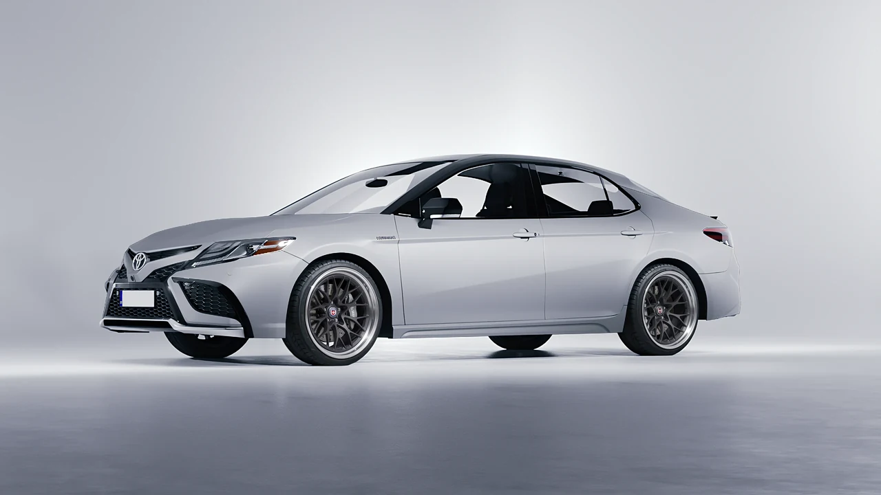 Toyota Camry XSE Hybrid 2023 on HRE Performance Wheels 520 forged wheels, front three-quarter view