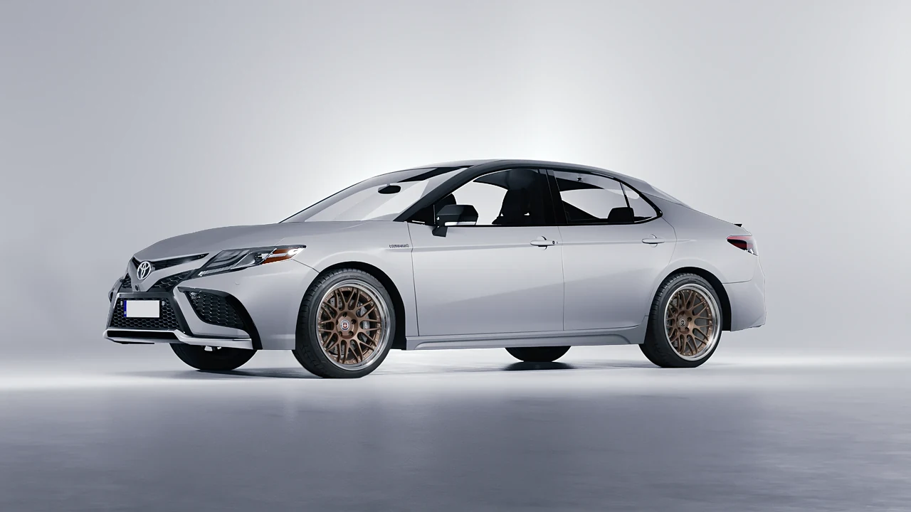 Toyota Camry XSE Hybrid 2023 on HRE Performance Wheels C100 forged wheels, front three-quarter view