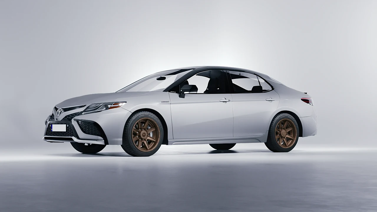 Toyota Camry XSE Hybrid 2023 on HRE Performance Wheels HD188 forged wheels, front three-quarter view