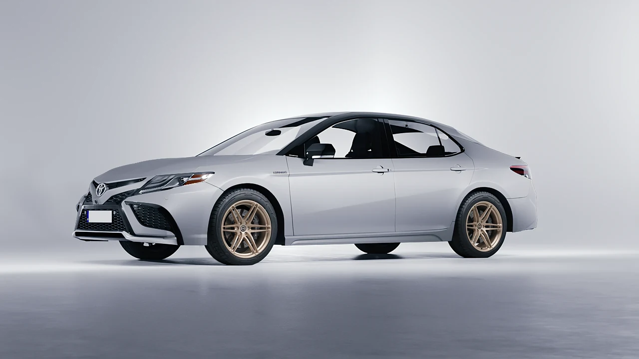 Toyota Camry XSE Hybrid 2023 on HRE Performance Wheels P106 forged wheels, front three-quarter view
