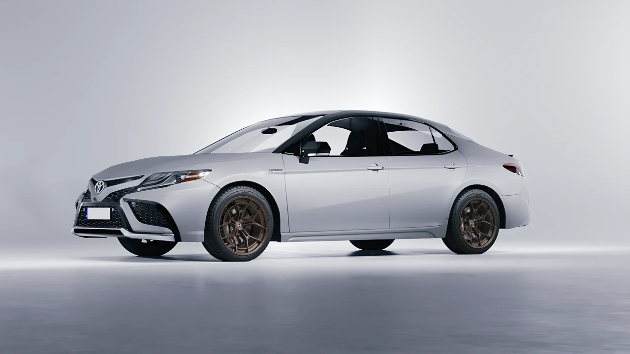 Toyota Camry XSE Hybrid 2023 on HRE Performance Wheels P301 forged wheels, front three-quarter view