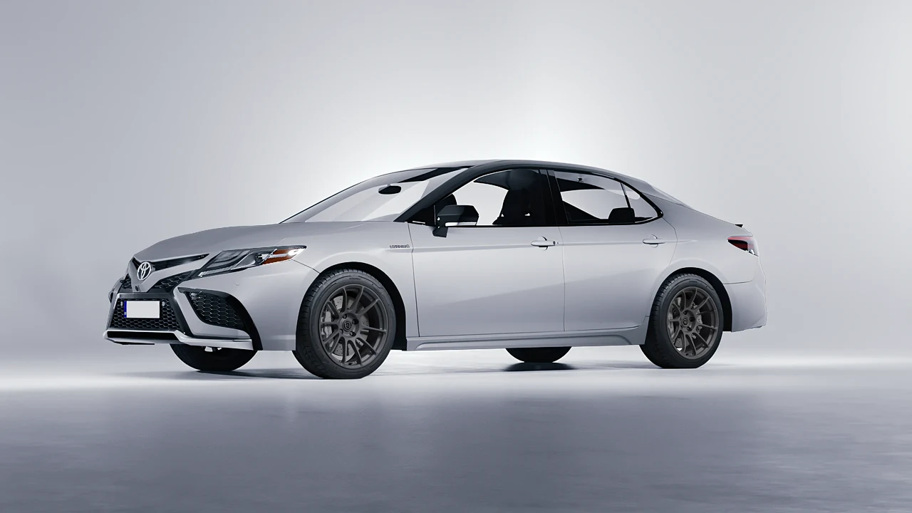 Toyota Camry XSE Hybrid 2023 on HRE Performance Wheels RC103 forged wheels, front three-quarter view