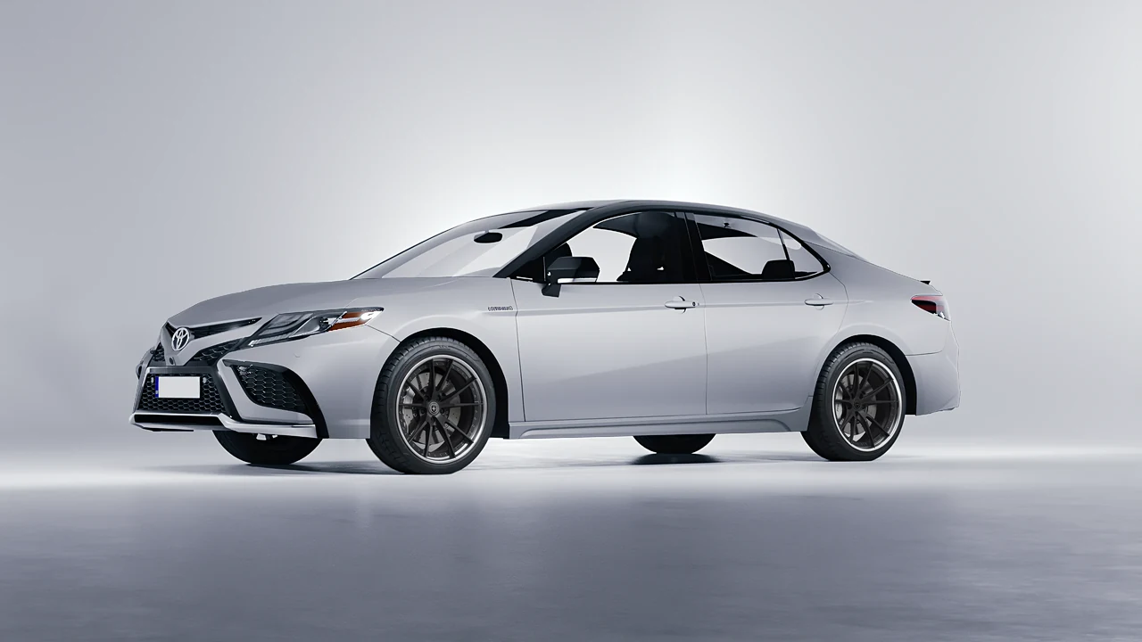 Toyota Camry XSE Hybrid 2023 on HRE Performance Wheels S104 forged wheels, front three-quarter view