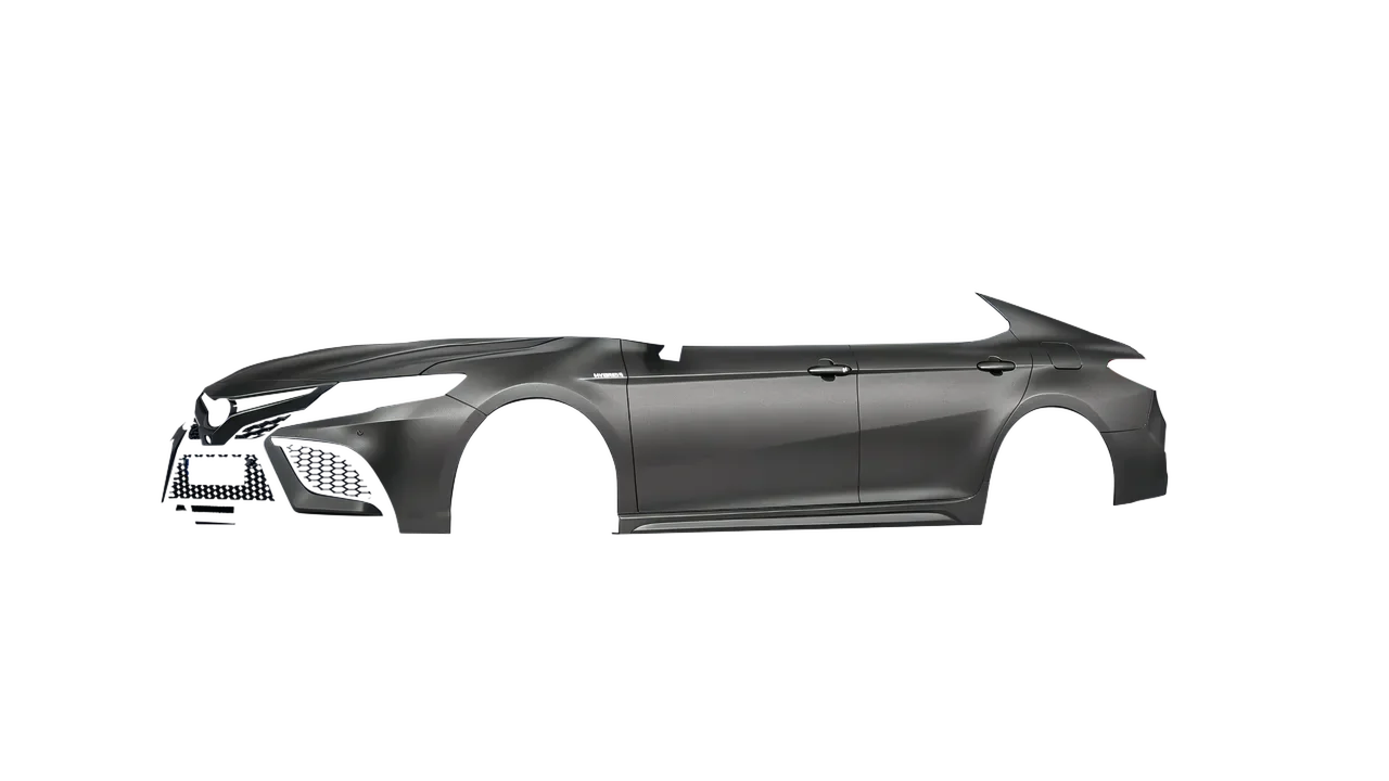 Toyota Camry XSE Hybrid 2023 wrapped in Black Rock Grey (Avery Dennison SW900-823-M), front three-quarter view