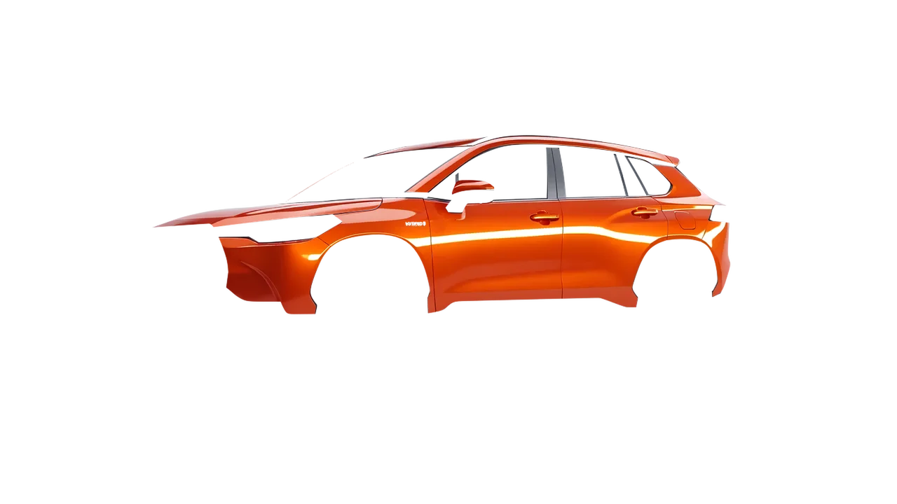 Toyota Corolla Cross 2023 wrapped in Fiery Orange (3M G364), front three-quarter view