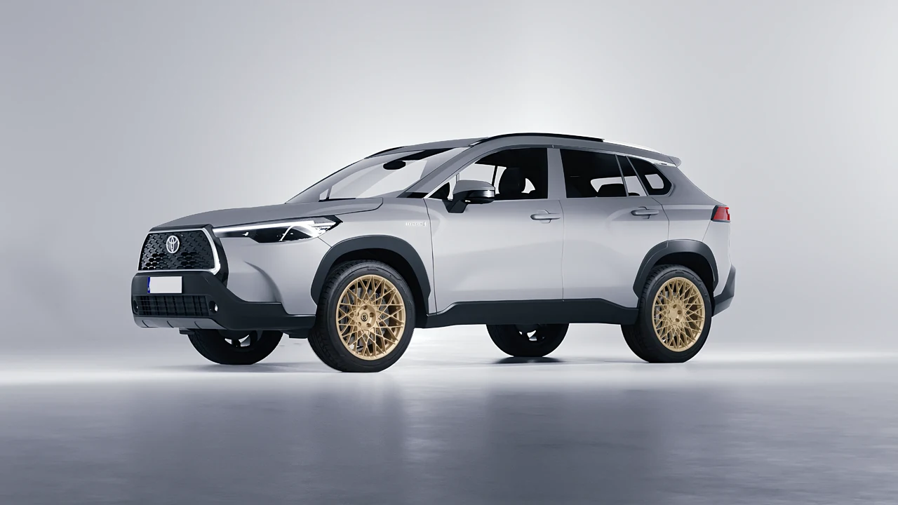 Toyota Corolla Cross 2023 on HRE Performance Wheels 501M forged wheels, front three-quarter view