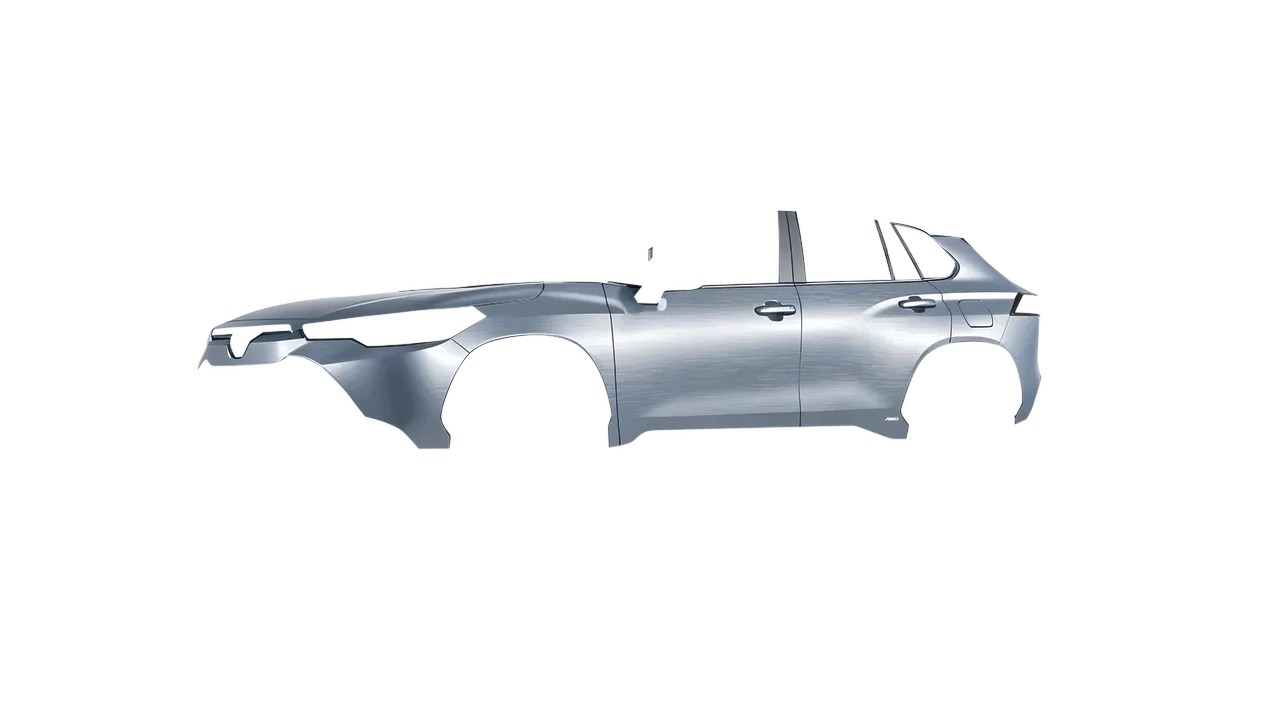 Toyota Corolla Cross Hybrid 2023 wrapped in Brushed Aluminum (Avery Dennison SW900-812-X), front three-quarter view
