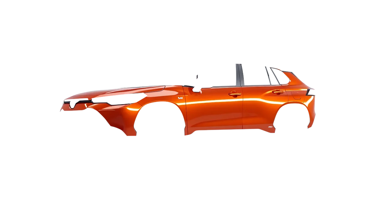 Toyota Corolla Cross Hybrid 2023 wrapped in Fiery Orange (3M G364), front three-quarter view