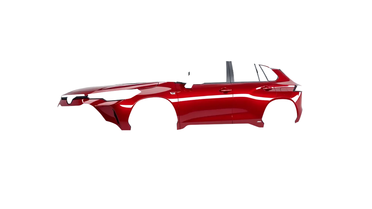 Toyota Corolla Cross Hybrid 2023 wrapped in Hot Rod Red (3M G13), front three-quarter view