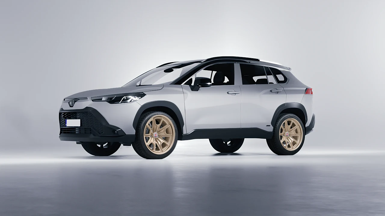 Toyota Corolla Cross Hybrid 2023 on HRE Performance Wheels 427M forged wheels, front three-quarter view