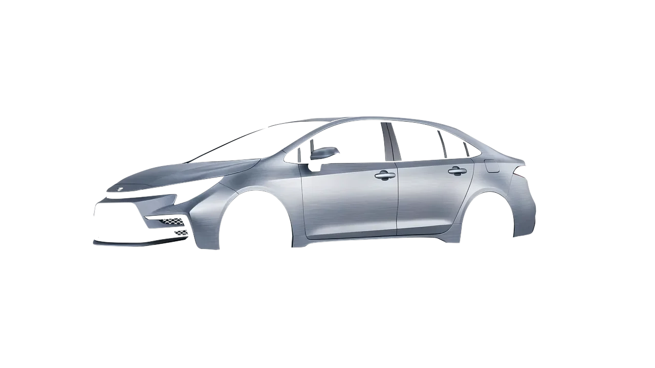 Toyota Corolla Sedan Hybrid 2023 wrapped in Brushed Aluminum (Avery Dennison SW900-812-X), front three-quarter view