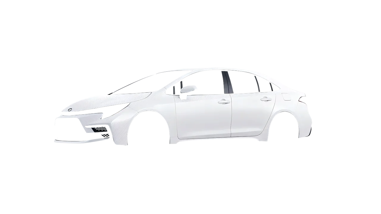 Toyota Corolla Sedan Hybrid 2023 wrapped in Carbon Fiber White (Avery Dennison SW900-115-X), front three-quarter view