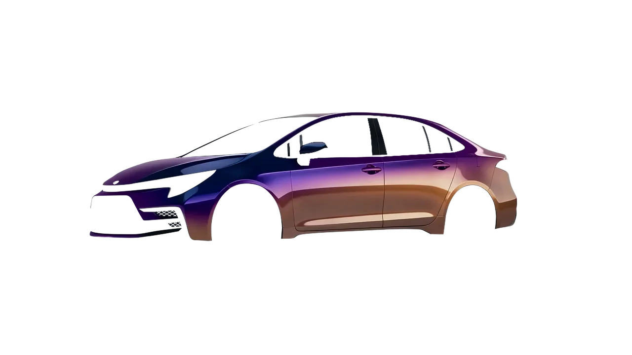 Toyota Corolla Sedan Hybrid 2023 wrapped in Gloss Flip Deep Space (3M GP278), front three-quarter view
