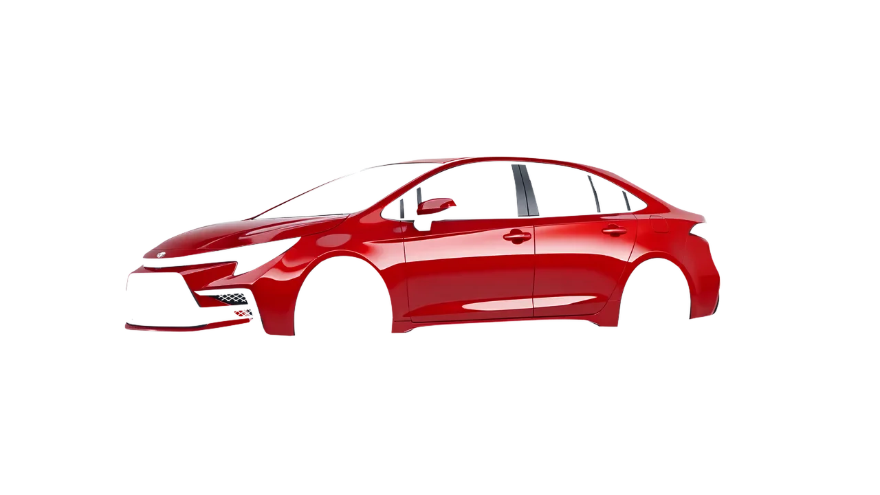 Toyota Corolla Sedan Hybrid 2023 wrapped in Hot Rod Red (3M G13), front three-quarter view