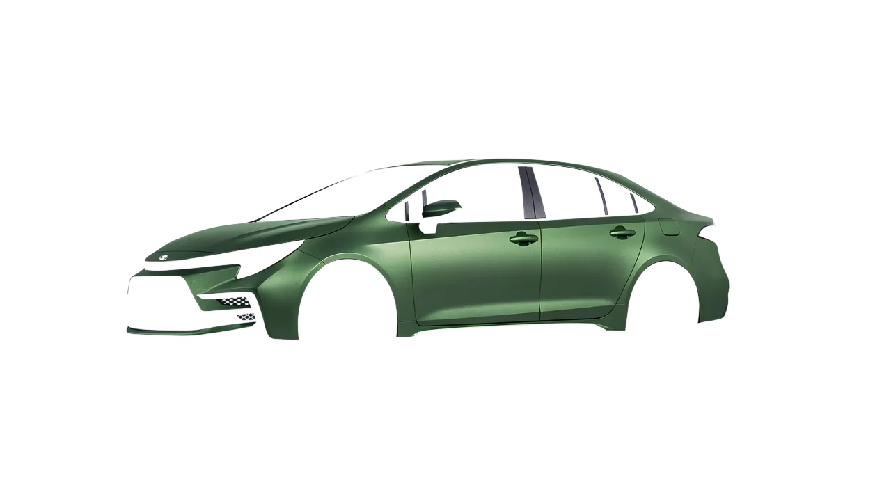 Toyota Corolla Sedan Hybrid 2023 wrapped in Apple Green (Avery Dennison SW900-745-M), front three-quarter view
