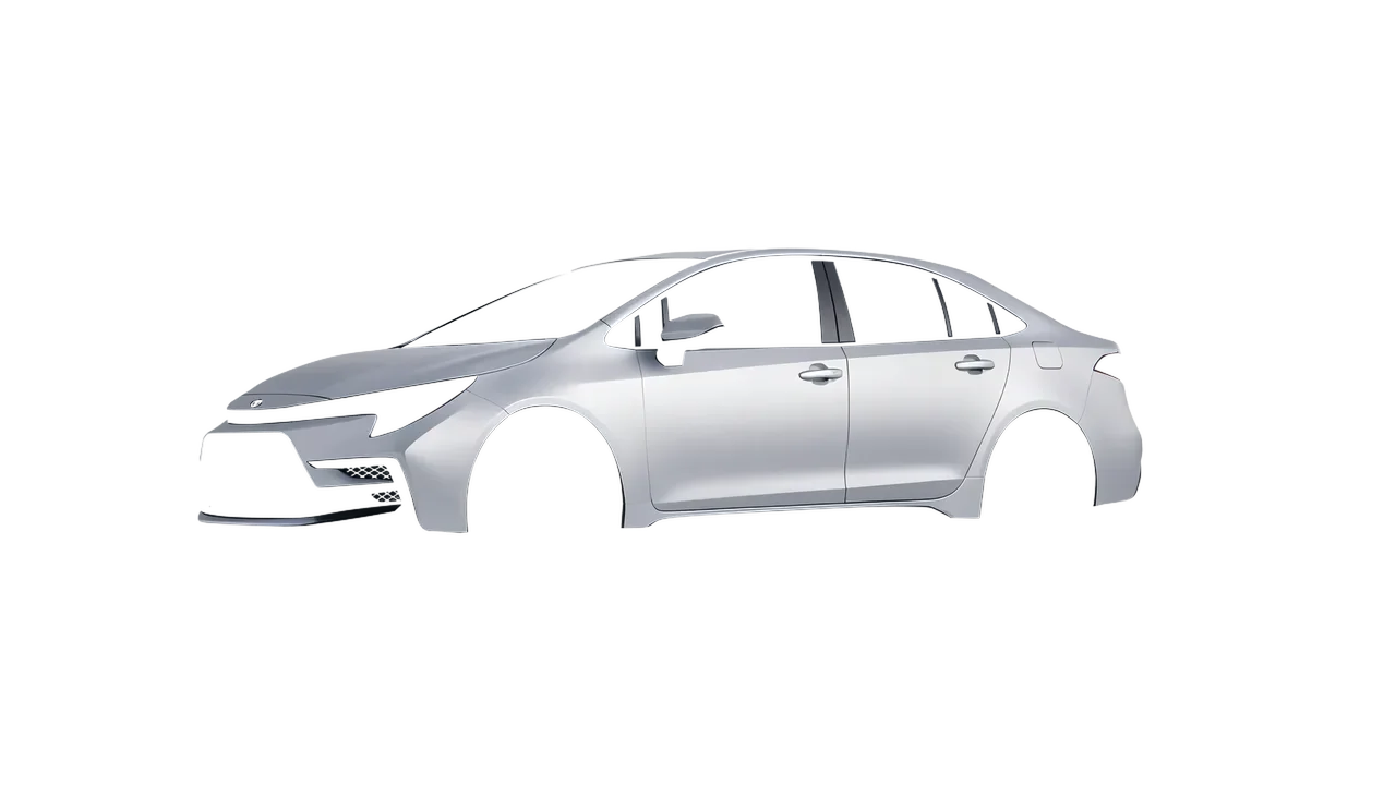 Toyota Corolla Sedan Hybrid 2023 wrapped in Matte Silver (3M M21), front three-quarter view