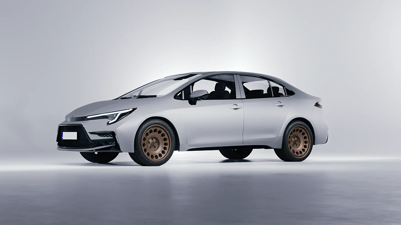 Toyota Corolla Sedan Hybrid 2023 on HRE Performance Wheels 037-GTM forged wheels, front three-quarter view