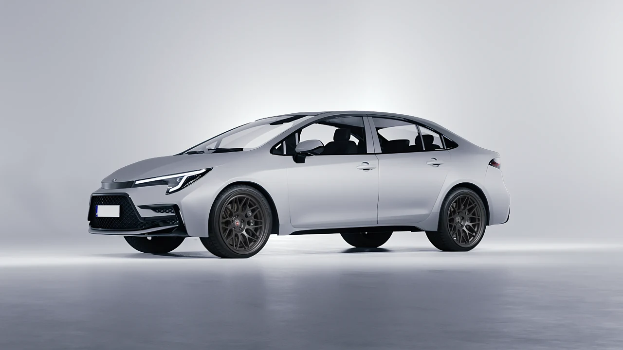 Toyota Corolla Sedan Hybrid 2023 on HRE Performance Wheels 300-GT forged wheels, front three-quarter view
